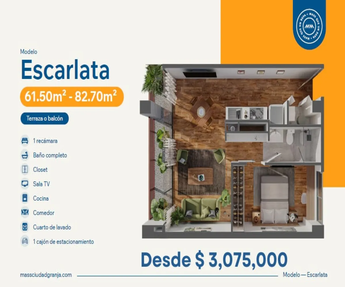 Departamento En PreVenta,Ciudad Granja,Calzada de las palmas 181, Zapopan, Jalisco 45010, 1 Cuarto,1 Baño,MASS,Calzada de las palmas,6,723209
