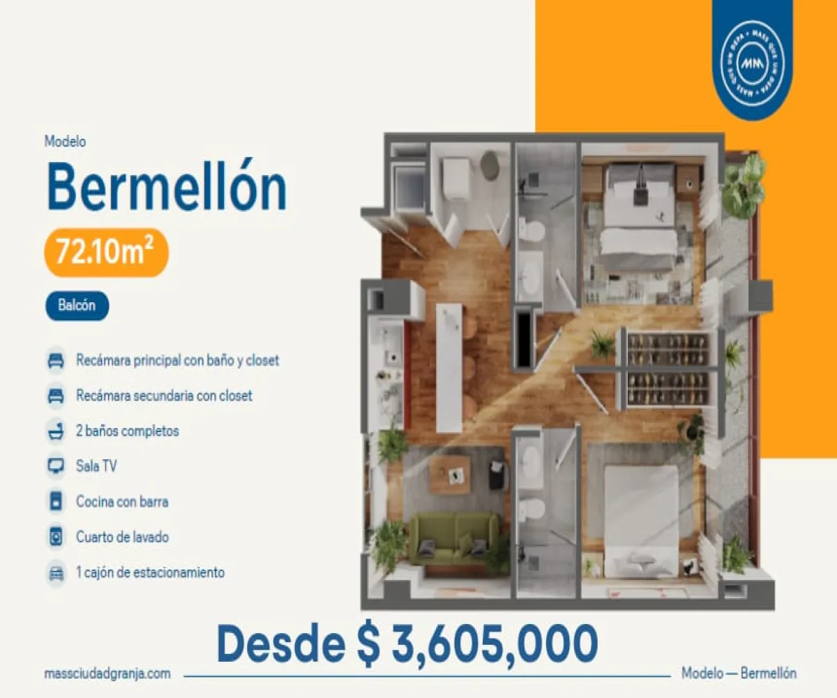 Departamento En PreVenta,Ciudad Granja,Calzada de las palmas 181, Zapopan, Jalisco 45010, 1 Cuarto,1 Baño,MASS,Calzada de las palmas,6,723209