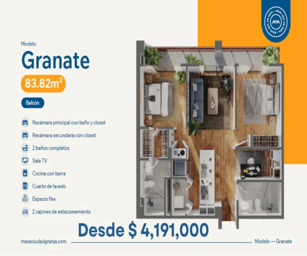 Departamento En PreVenta,Ciudad Granja,Calzada de las palmas 181, Zapopan, Jalisco 45010, 1 Cuarto,1 Baño,MASS,Calzada de las palmas,6,723209