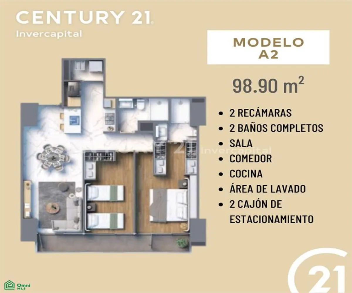Departamento En Venta,Juan Manuel Vallarta,Av. México 5100, Zapopan, Jalisco 45120, 2 Habitaciones,2 Baños,Av. México,MX25720156