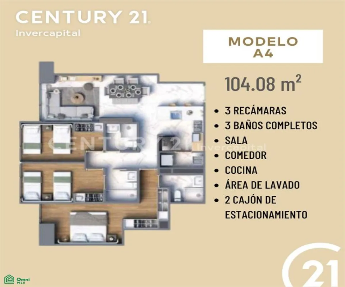 Departamento En Venta,Juan Manuel Vallarta,Av. México 5100, Zapopan, Jalisco 45120, 2 Habitaciones,2 Baños,Av. México,MX25720156