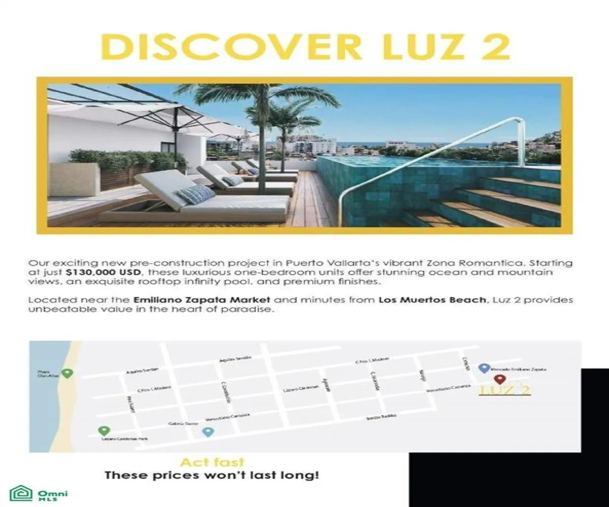 En Venta,Emiliano Zapata,LUZ2 Unit 202, Puerto Vallarta, Jalisco 48380, 1 Cuarto,1 Baño,LUZ2,2,MX25922492
