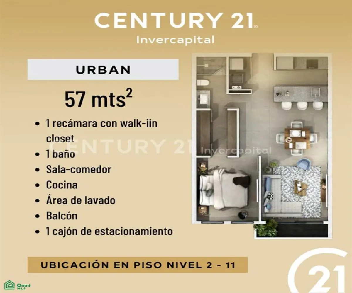 En Venta,Moderna,General San Martín 584, Dpto. 57m2, Guadalajara, Jalisco 44190, 1 Cuarto,1 Baño,General San Martín,3,MX25951511