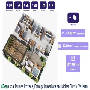 Departamento En Venta,Fraccionamiento Residencial Fluvial Vallarta,Avenida Jesús Rodríguez Barba 124, Puerto Vallarta, Jalisco 48312, 2 Habitaciones,2 Baños,Avenida Jesús Rodríguez Barba,MX25981633