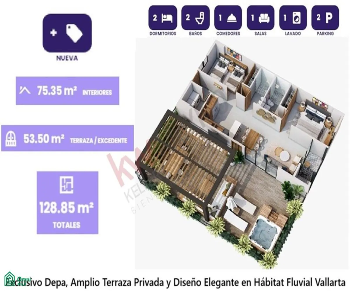 Departamento En Venta,Fraccionamiento Residencial Fluvial Vallarta,Avenida Jesús Rodríguez Barba 124, Puerto Vallarta, Jalisco 48312, 2 Habitaciones,2 Baños,Avenida Jesús Rodríguez Barba,MX25988323