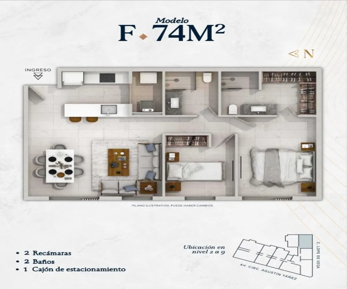 Departamento En Venta,Arcos,Avenida Circunvalación Agustín Yáñez 2483, Guadalajara, Jalisco 44140, 2 Habitaciones,2 Baños,Avenida Circunvalación Agustín Yáñez,1,pDJONbS