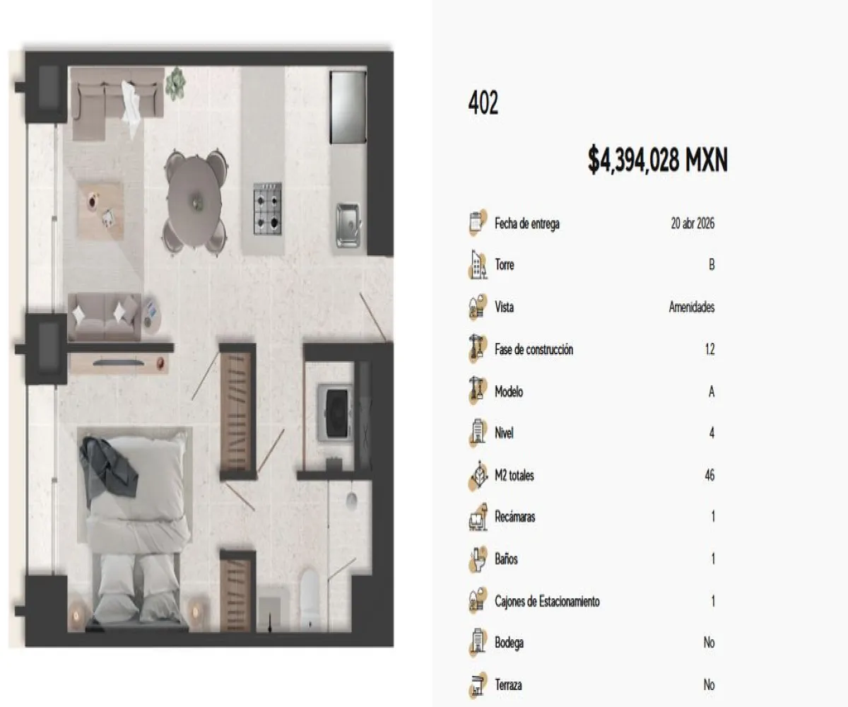 Departamento En Venta,Fraccionamento Villa Verona,Avenida Naciones Unidas 7972 8004, Zapopan, Jalisco 45110, 1 Cuarto,1 Baño,Avenida Naciones Unidas,1,pJBvjyd