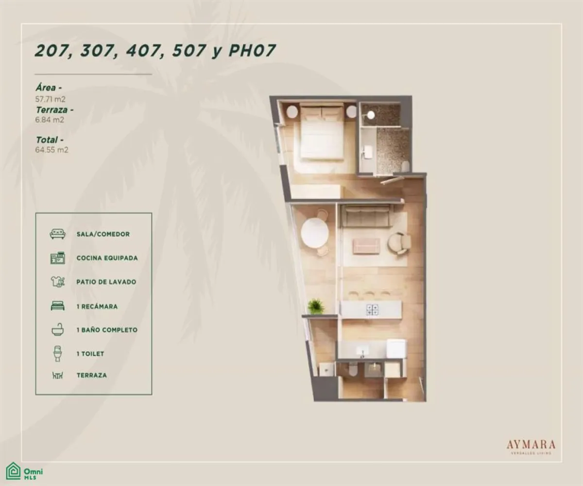 Departamento En Venta,Versalles,50.AMARA 207, Puerto Vallarta, Jalisco 48310, 1 Cuarto,1 Baño,50.AMARA,MX251042242