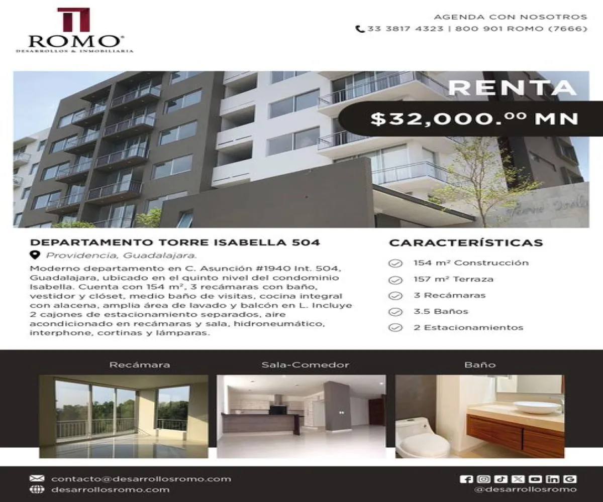 Departamento En Renta,Colomos Providencia,Calle Asunción 1940, Guadalajara, Jalisco 44660, 3 Habitaciones,3 Baños,Calle Asunción,1,p4JkvkV