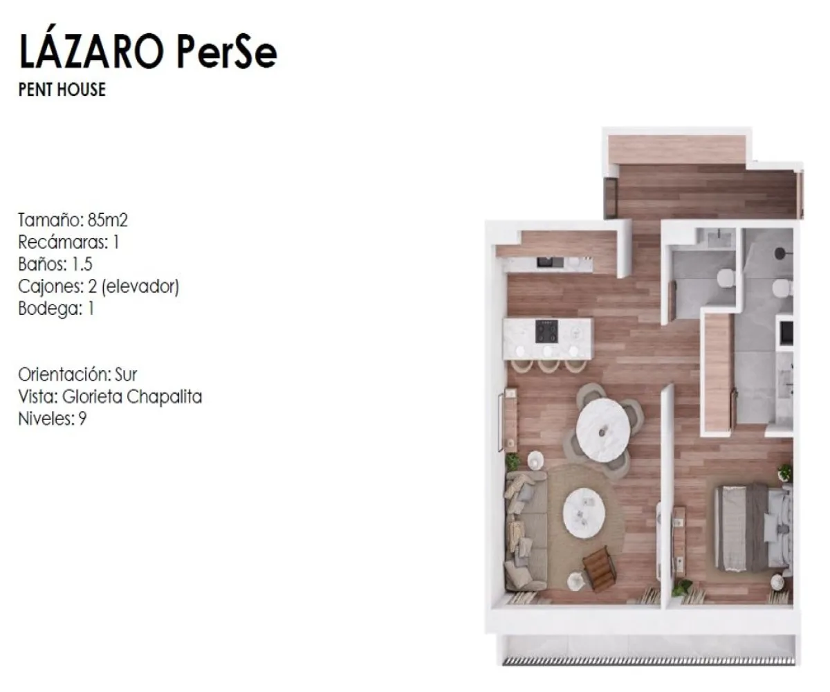 Departamento En Venta,Jardín de San Ignacio,Calzada Lázaro Cárdenas 3750 901 PH, Zapopan, Jalisco 45040, 1 Cuarto,1 Baño,Calzada Lázaro Cárdenas,1,pGh7jq9