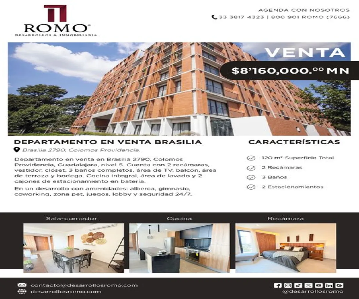 Departamento En Venta,Colomos Providencia,Brasilia 2790, Guadalajara, Jalisco 44660, 2 Habitaciones,3 Baños,Brasilia,1,pTj2yuB